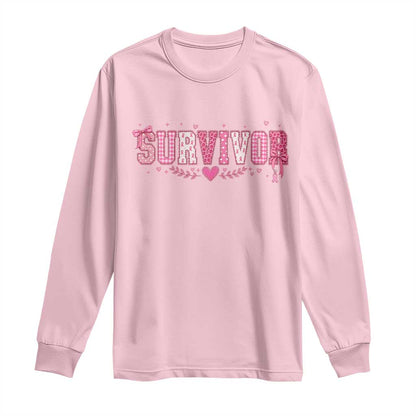 Breast Cancer Survivor Pride Long Sleeve Shirt Pink Coquette Bow Ribbon Strength