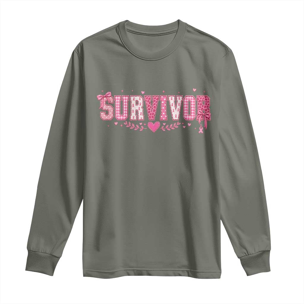 Breast Cancer Survivor Pride Long Sleeve Shirt Pink Coquette Bow Ribbon Strength
