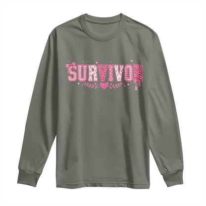 Breast Cancer Survivor Pride Long Sleeve Shirt Pink Coquette Bow Ribbon Strength
