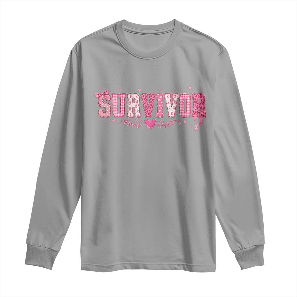 Breast Cancer Survivor Pride Long Sleeve Shirt Pink Coquette Bow Ribbon Strength
