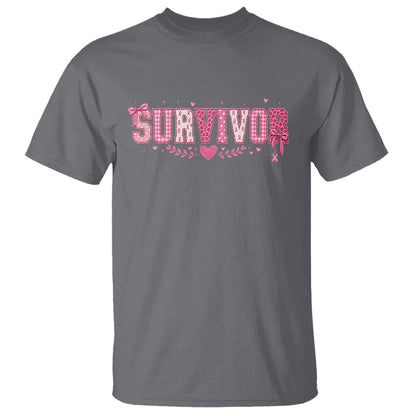 Breast Cancer Survivor Pride T Shirt Pink Coquette Bow Ribbon Strength