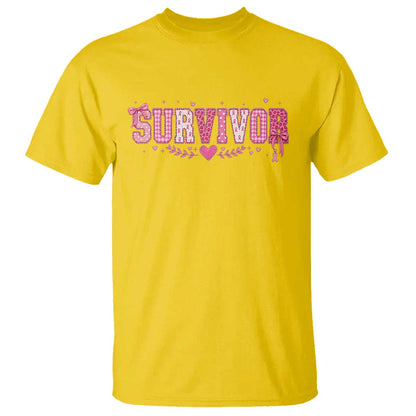 Breast Cancer Survivor Pride T Shirt Pink Coquette Bow Ribbon Strength