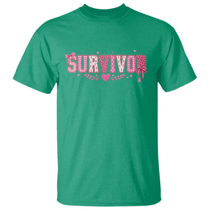 Breast Cancer Survivor Pride T Shirt Pink Coquette Bow Ribbon Strength