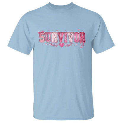 Breast Cancer Survivor Pride T Shirt Pink Coquette Bow Ribbon Strength