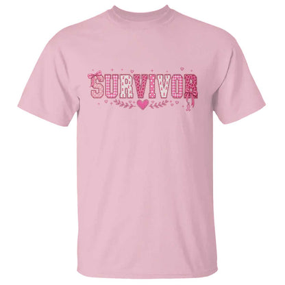 Breast Cancer Survivor Pride T Shirt Pink Coquette Bow Ribbon Strength