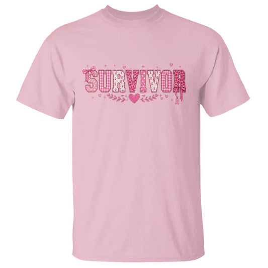 Breast Cancer Survivor Pride T Shirt Pink Coquette Bow Ribbon Strength