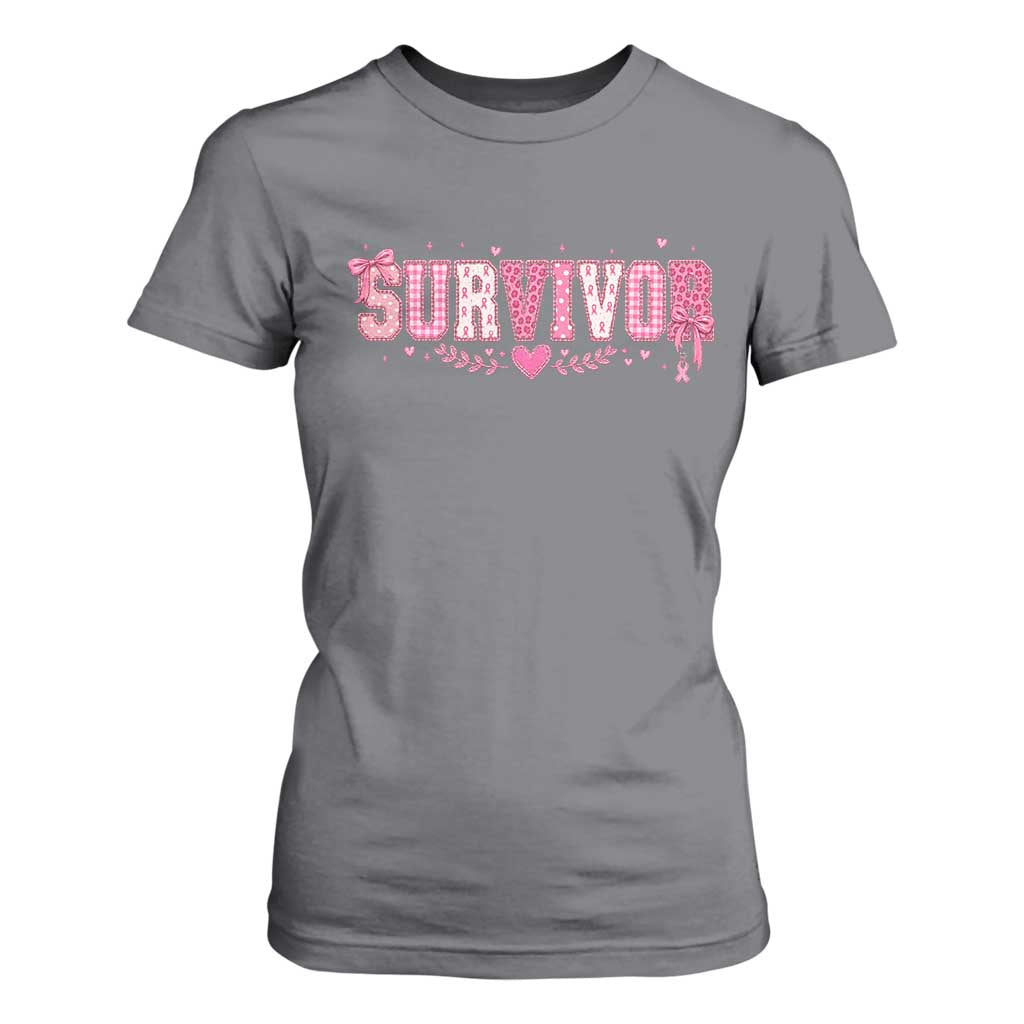 Breast Cancer Survivor Pride T Shirt For Women Pink Coquette Bow Ribbon Strength