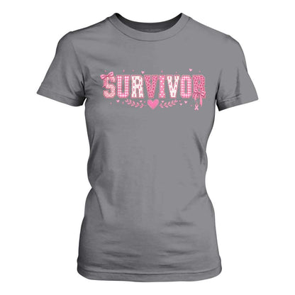Breast Cancer Survivor Pride T Shirt For Women Pink Coquette Bow Ribbon Strength