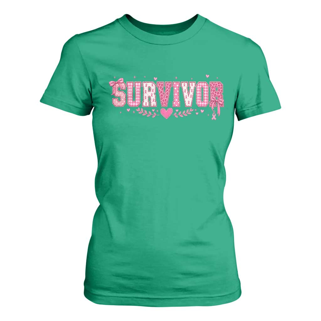 Breast Cancer Survivor Pride T Shirt For Women Pink Coquette Bow Ribbon Strength