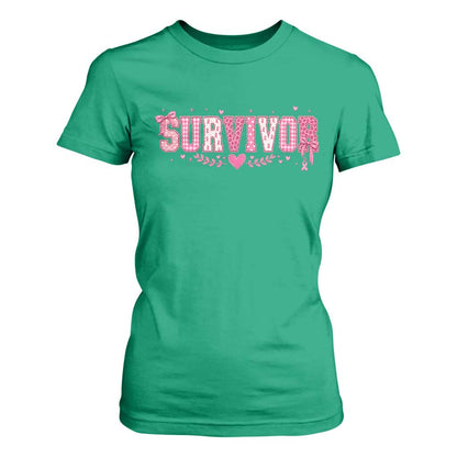 Breast Cancer Survivor Pride T Shirt For Women Pink Coquette Bow Ribbon Strength
