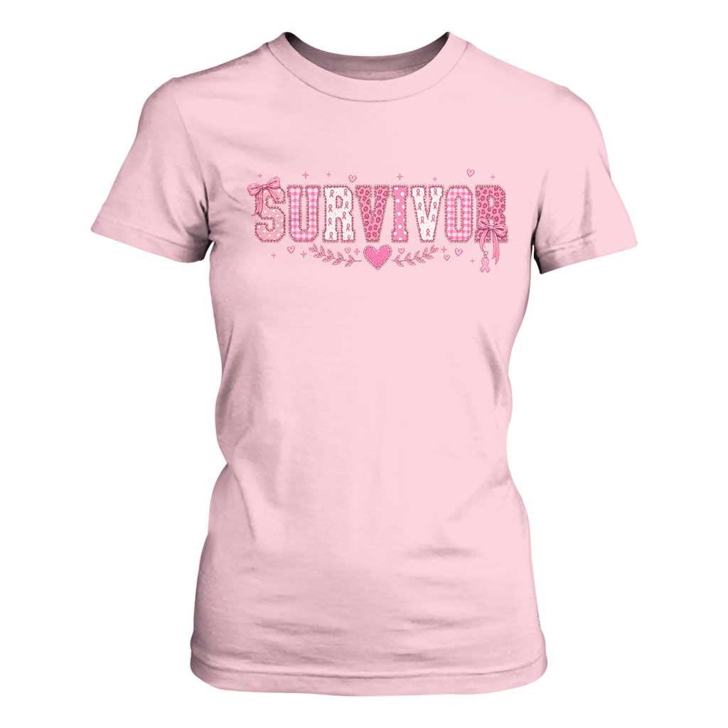 Breast Cancer Survivor Pride T Shirt For Women Pink Coquette Bow Ribbon Strength