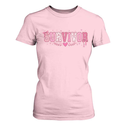 Breast Cancer Survivor Pride T Shirt For Women Pink Coquette Bow Ribbon Strength