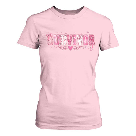 Breast Cancer Survivor Pride T Shirt For Women Pink Coquette Bow Ribbon Strength