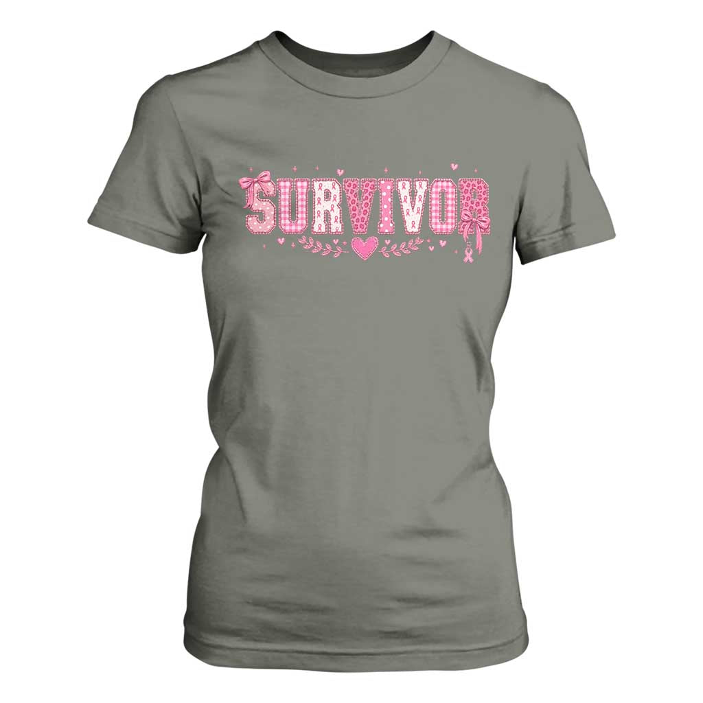 Breast Cancer Survivor Pride T Shirt For Women Pink Coquette Bow Ribbon Strength