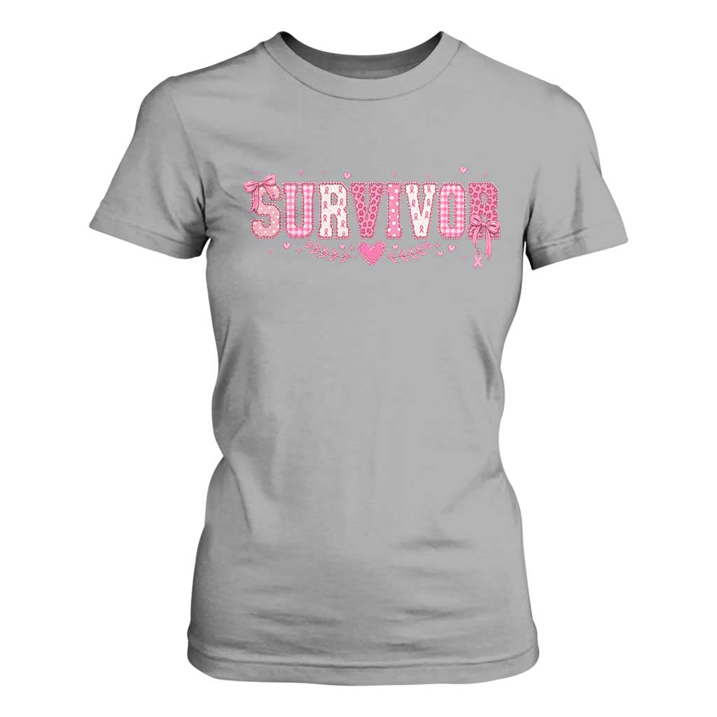 Breast Cancer Survivor Pride T Shirt For Women Pink Coquette Bow Ribbon Strength