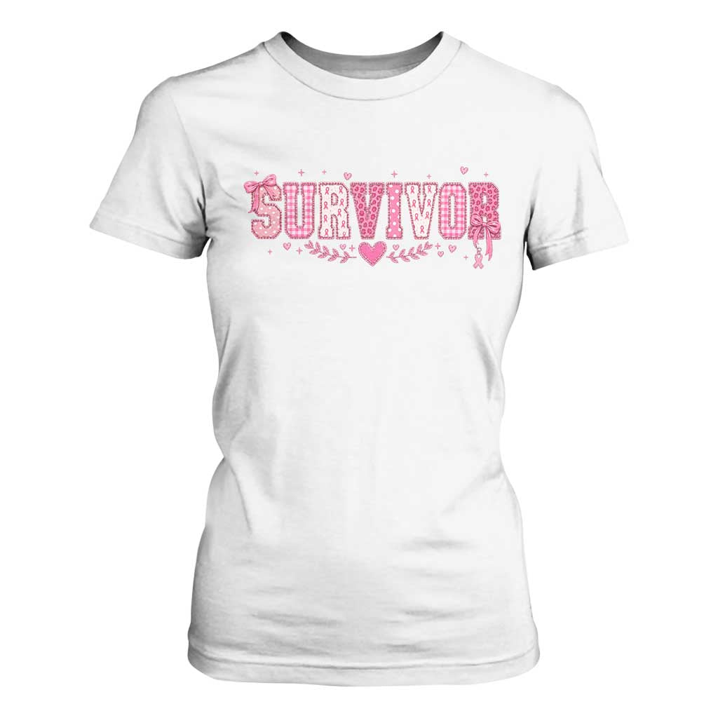 Breast Cancer Survivor Pride T Shirt For Women Pink Coquette Bow Ribbon Strength