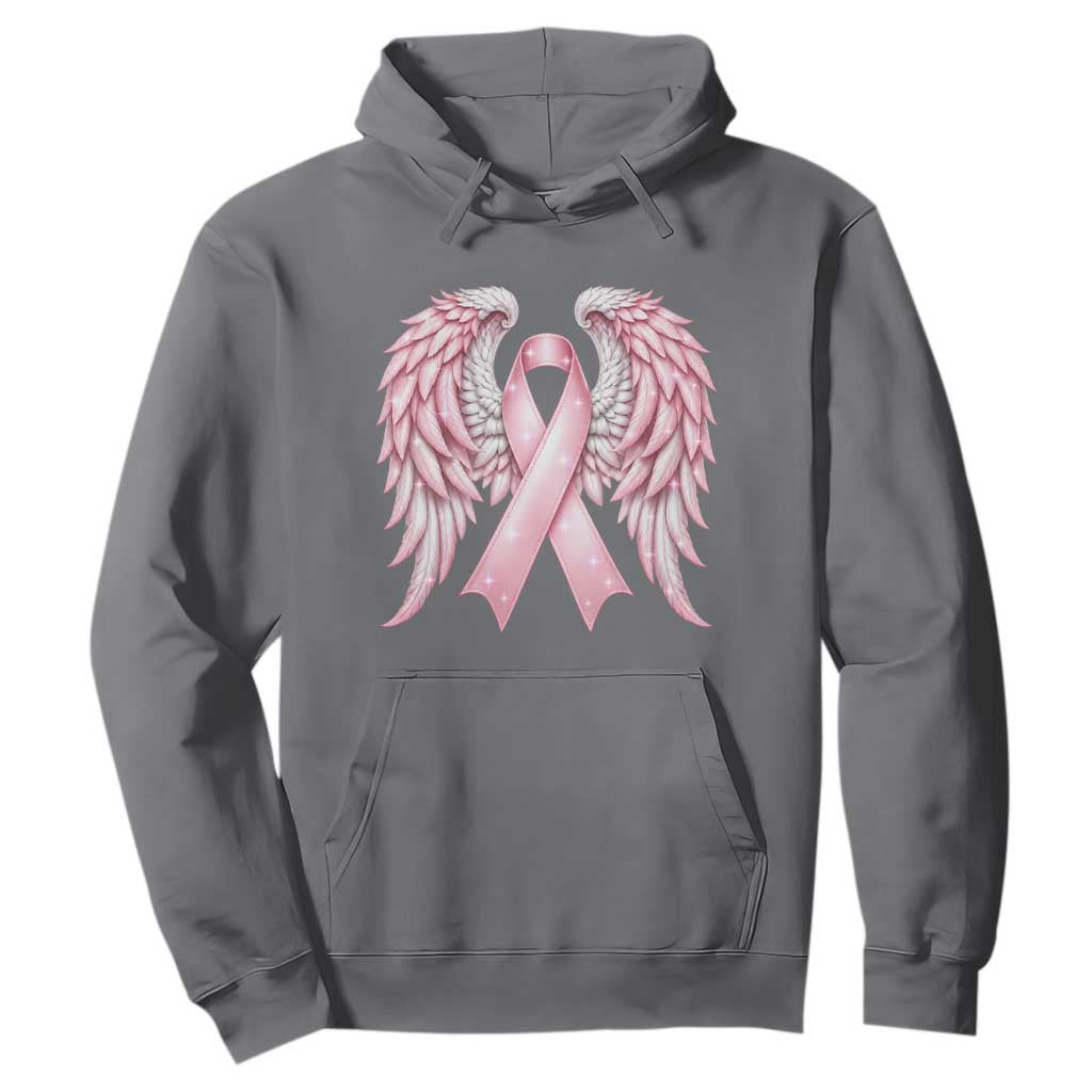 Breast Cancer Warrior Support Hoodie Pink Ribbon Angel Wings Hope