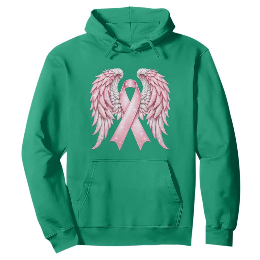 Breast Cancer Warrior Support Hoodie Pink Ribbon Angel Wings Hope