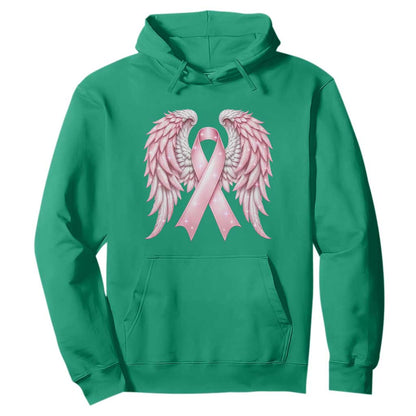 Breast Cancer Warrior Support Hoodie Pink Ribbon Angel Wings Hope