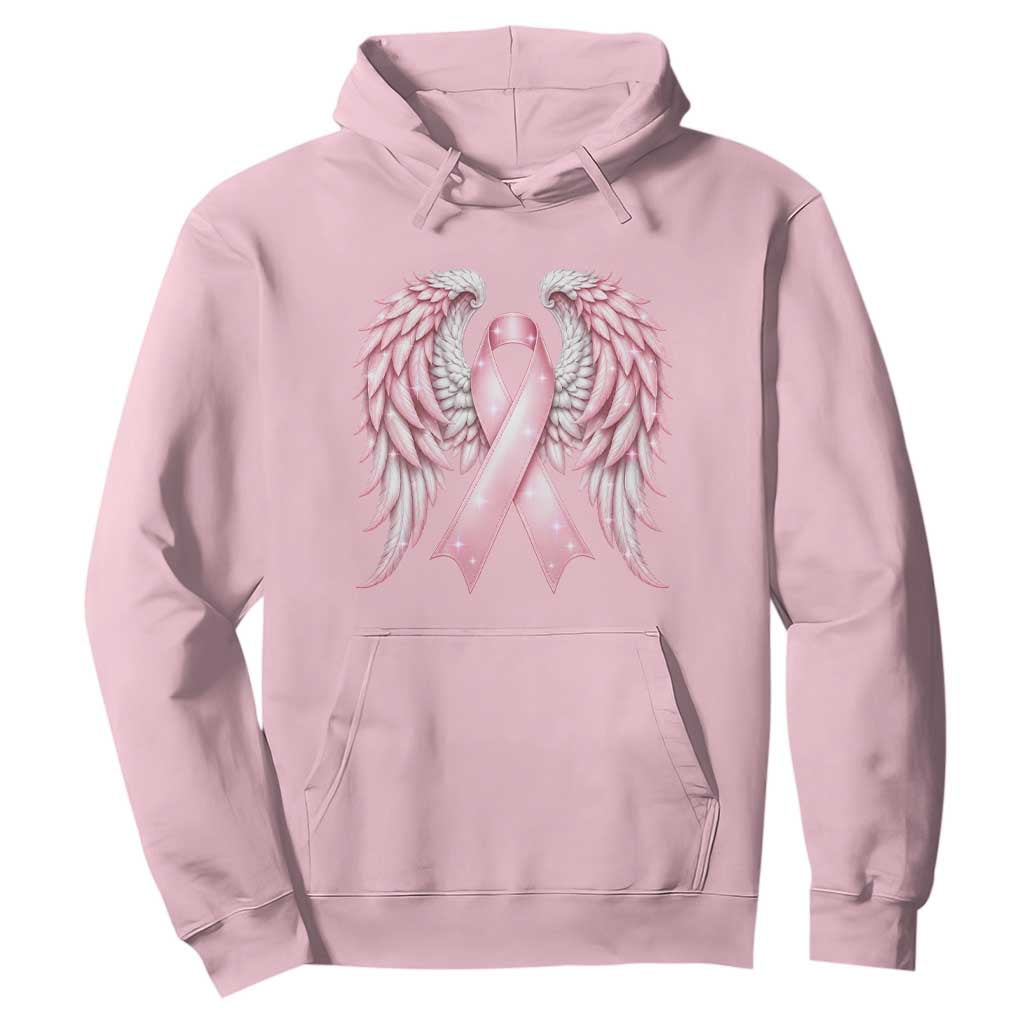 Breast Cancer Warrior Support Hoodie Pink Ribbon Angel Wings Hope
