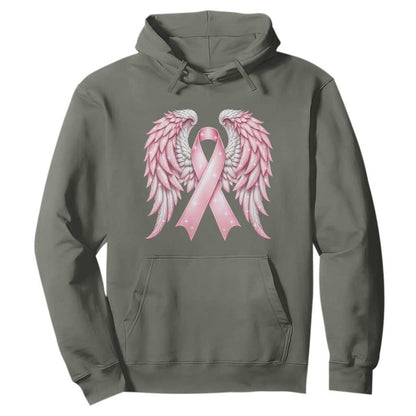 Breast Cancer Warrior Support Hoodie Pink Ribbon Angel Wings Hope
