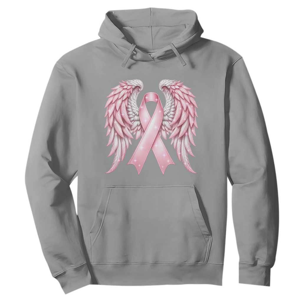 Breast Cancer Warrior Support Hoodie Pink Ribbon Angel Wings Hope