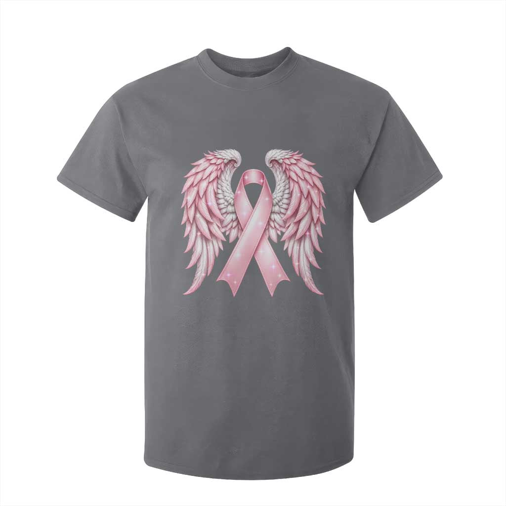 Breast Cancer Warrior Support T Shirt For Kid Pink Ribbon Angel Wings Hope