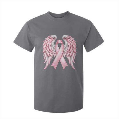 Breast Cancer Warrior Support T Shirt For Kid Pink Ribbon Angel Wings Hope