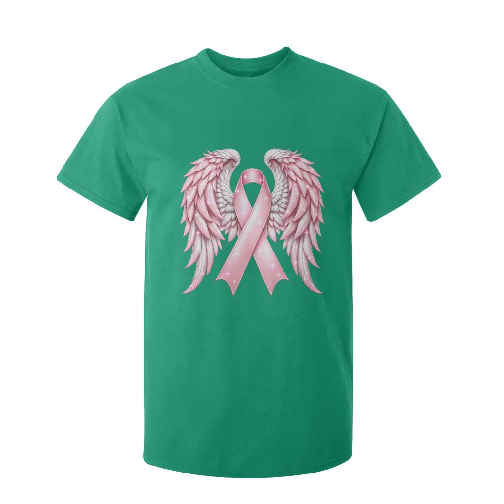 Breast Cancer Warrior Support T Shirt For Kid Pink Ribbon Angel Wings Hope