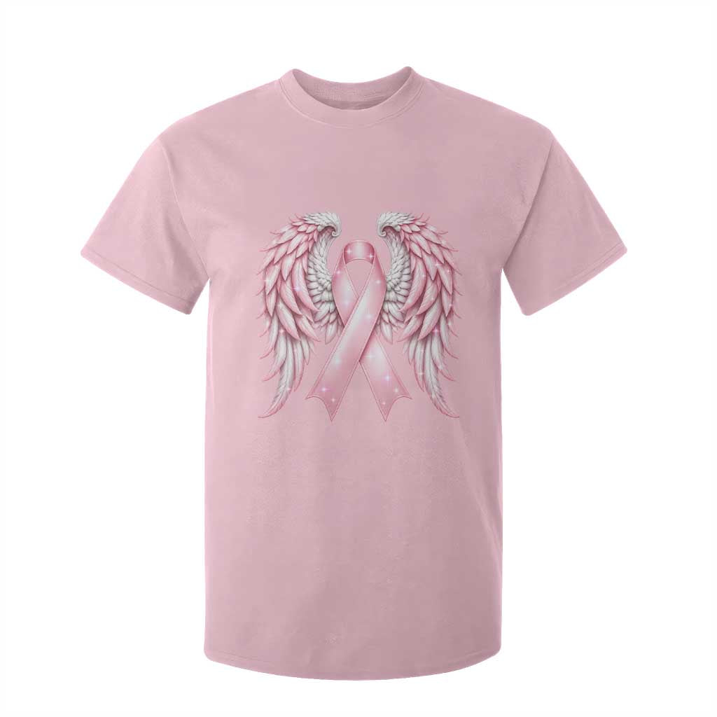 Breast Cancer Warrior Support T Shirt For Kid Pink Ribbon Angel Wings Hope