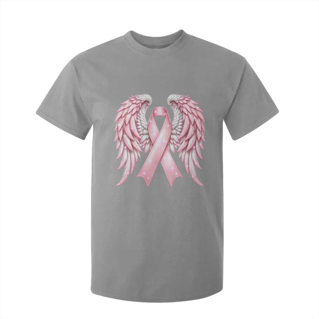 Breast Cancer Warrior Support T Shirt For Kid Pink Ribbon Angel Wings Hope