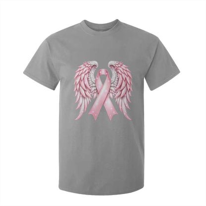Breast Cancer Warrior Support T Shirt For Kid Pink Ribbon Angel Wings Hope