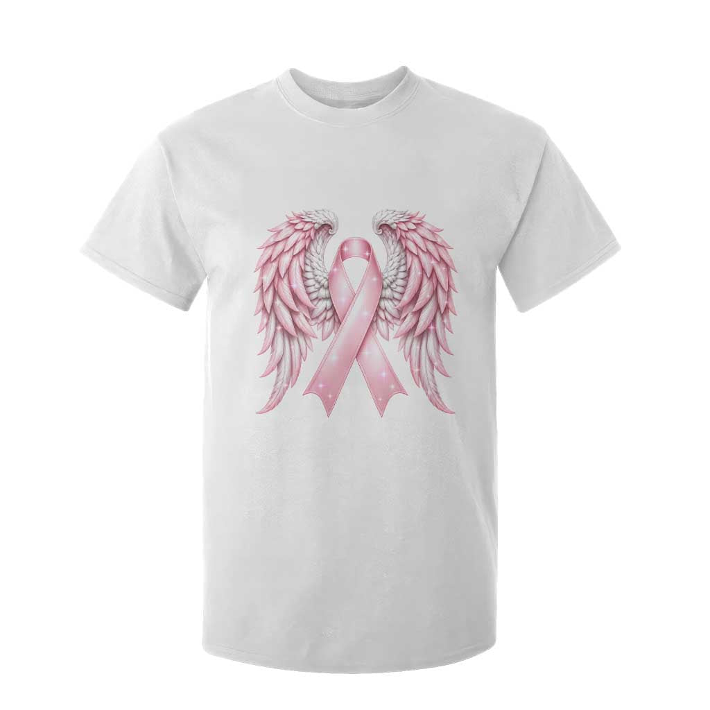 Breast Cancer Warrior Support T Shirt For Kid Pink Ribbon Angel Wings Hope