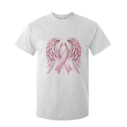 Breast Cancer Warrior Support T Shirt For Kid Pink Ribbon Angel Wings Hope