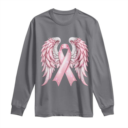 Breast Cancer Warrior Support Long Sleeve Shirt Pink Ribbon Angel Wings Hope