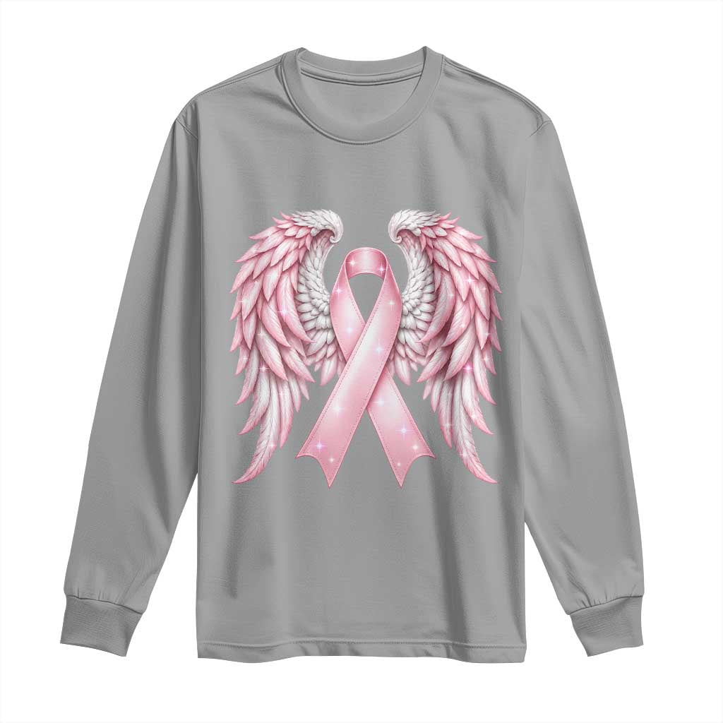 Breast Cancer Warrior Support Long Sleeve Shirt Pink Ribbon Angel Wings Hope