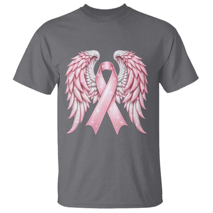 Breast Cancer Warrior Support T Shirt Pink Ribbon Angel Wings Hope