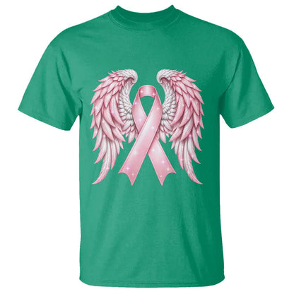 Breast Cancer Warrior Support T Shirt Pink Ribbon Angel Wings Hope