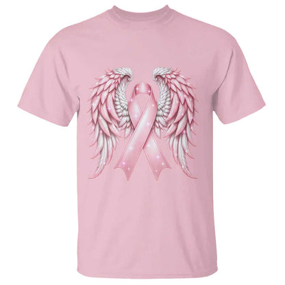 Breast Cancer Warrior Support T Shirt Pink Ribbon Angel Wings Hope