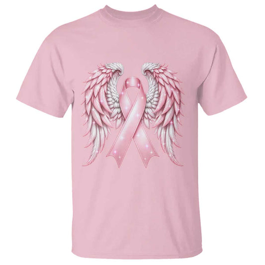 Breast Cancer Warrior Support T Shirt Pink Ribbon Angel Wings Hope
