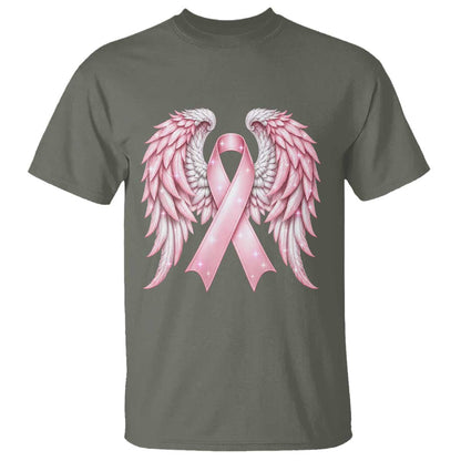 Breast Cancer Warrior Support T Shirt Pink Ribbon Angel Wings Hope