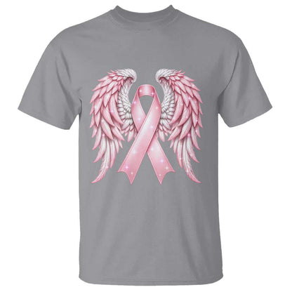 Breast Cancer Warrior Support T Shirt Pink Ribbon Angel Wings Hope