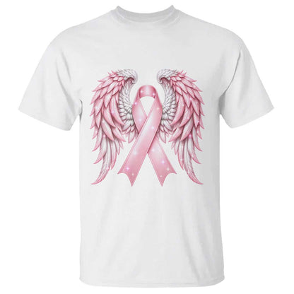 Breast Cancer Warrior Support T Shirt Pink Ribbon Angel Wings Hope