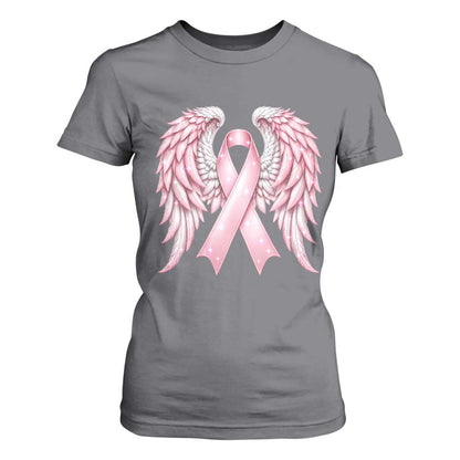 Breast Cancer Warrior Support T Shirt For Women Pink Ribbon Angel Wings Hope