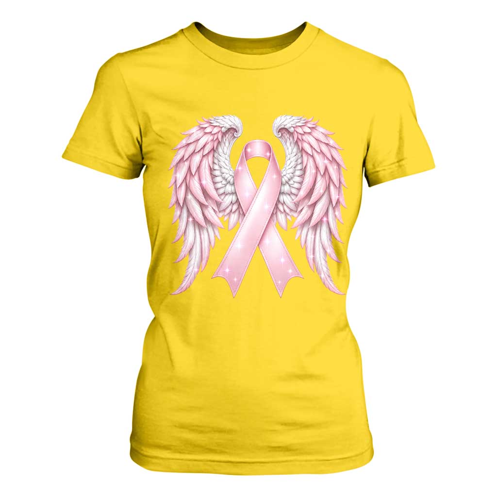 Breast Cancer Warrior Support T Shirt For Women Pink Ribbon Angel Wings Hope