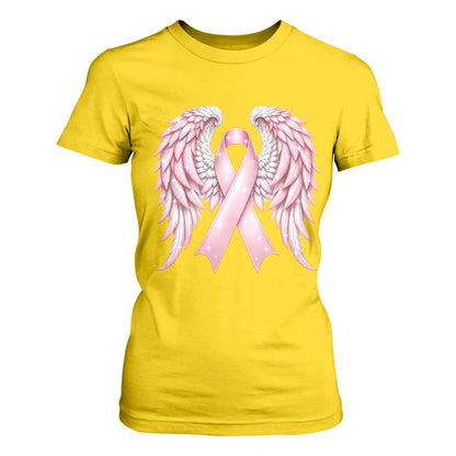 Breast Cancer Warrior Support T Shirt For Women Pink Ribbon Angel Wings Hope