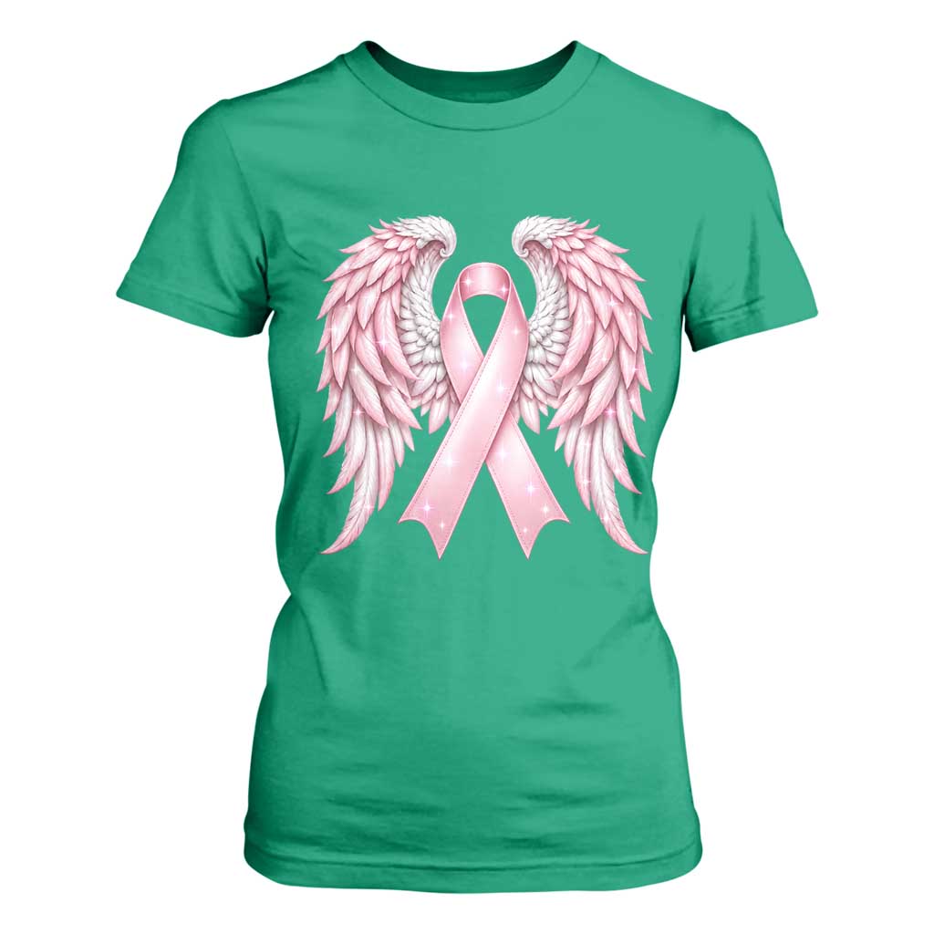 Breast Cancer Warrior Support T Shirt For Women Pink Ribbon Angel Wings Hope