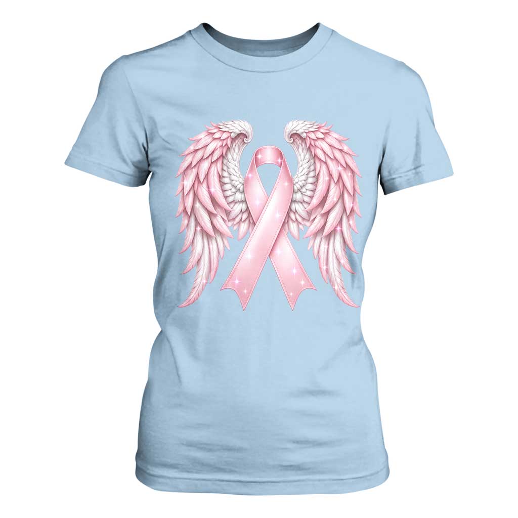 Breast Cancer Warrior Support T Shirt For Women Pink Ribbon Angel Wings Hope