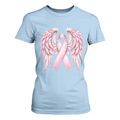 Breast Cancer Warrior Support T Shirt For Women Pink Ribbon Angel Wings Hope