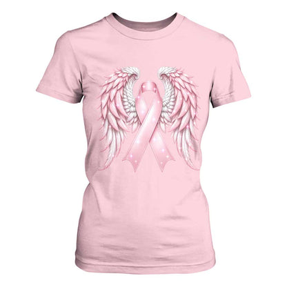 Breast Cancer Warrior Support T Shirt For Women Pink Ribbon Angel Wings Hope